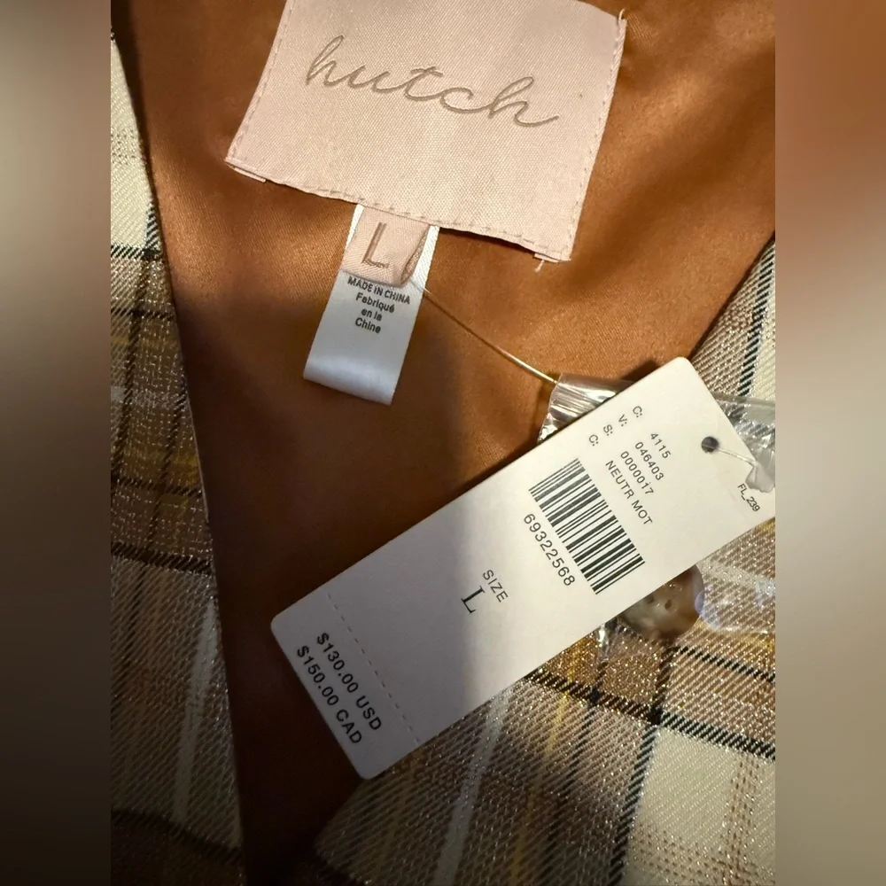 NWT Hutch Metallic Tweed Plaid Vest Size Large